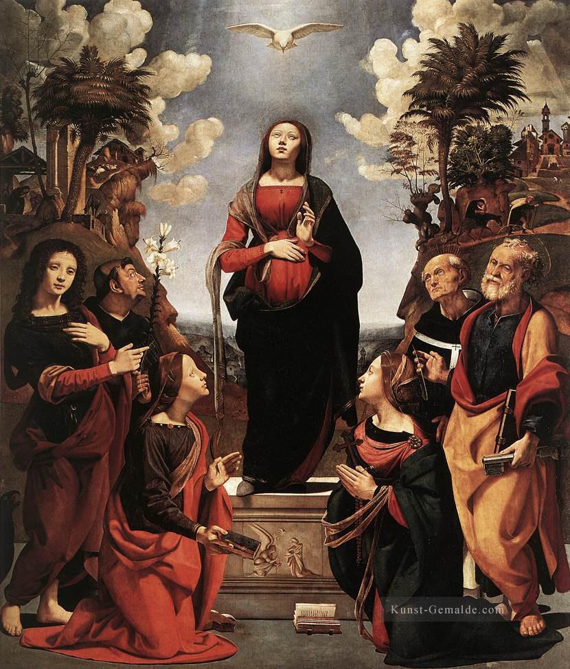 Unbefleckte Empfängnis mit Saints Renaissance Piero di Cosimo Ölgemälde